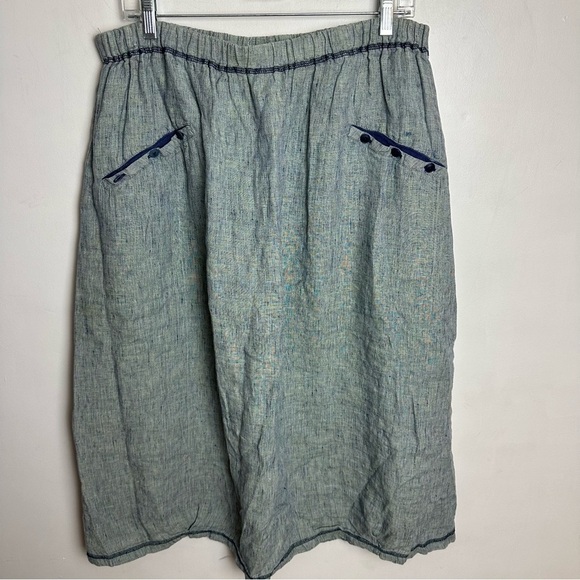 FLAX 100% Linen Green Maxi Skirt Women's 1X Elastic Waist Lightweight Lagenlook - Picture 8 of 8